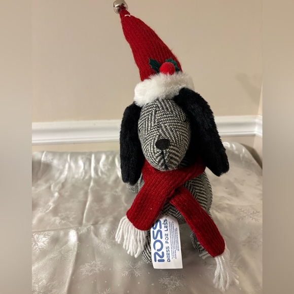 Festive Herringbone Dachshund Plush with Santa Hat - Picture 2 of 4